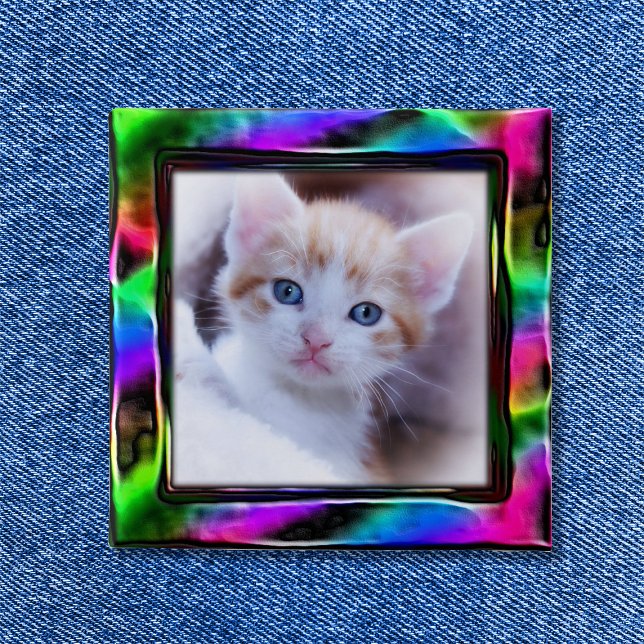 Bóton Quadrado 5.08cm Foto com Borda Artística Holo Arco-íris (Rainbow Colors Artistic Border)