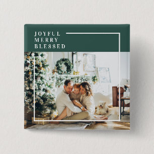 Bóton Quadrado 5.08cm Foto da família moderna   Feliz alegre abençoada  