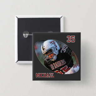 Bóton Quadrado 5.08cm Foto de futebol - Vermelho Escuro - Personalizado