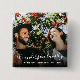 Bóton Quadrado 5.08cm Foto de Natal do Nome da Família White Script