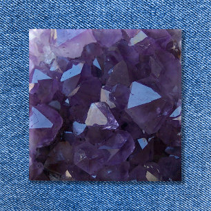 Bóton Quadrado 5.08cm Foto de Quartzo de Ametista Brasileira Roxa