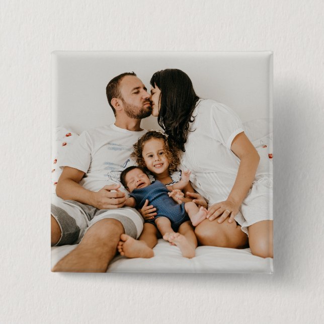 Bóton Quadrado 5.08cm Foto personalizada da família personalizada (Frente)