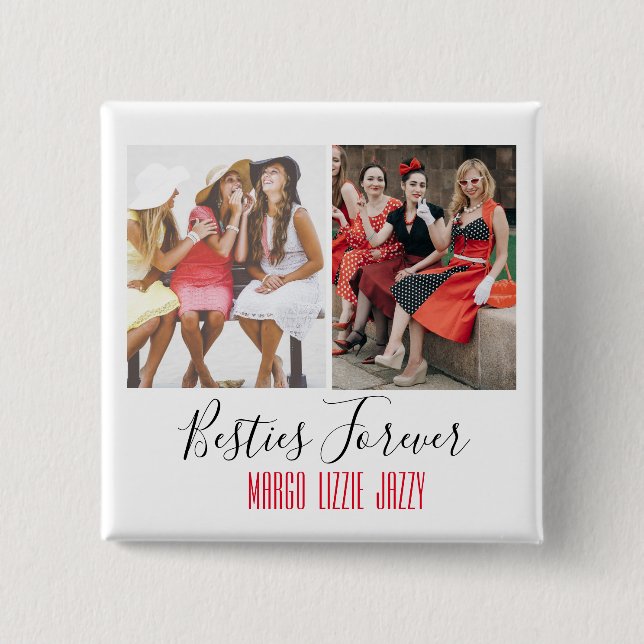 Bóton Quadrado 5.08cm Foto personalizada de amizade divertida (Frente)