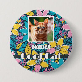 Bóton Quadrado 5.08cm Foto Personalizada De Gato Legal De Groovy Floral 