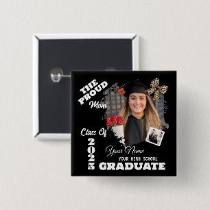 Bóton Quadrado 5.08cm Foto personalizada, orgulhosa mãe de um Formando 2