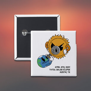 Bóton Quadrado 5.08cm Fotobomb Solar Eclipse 2025 Personalizado