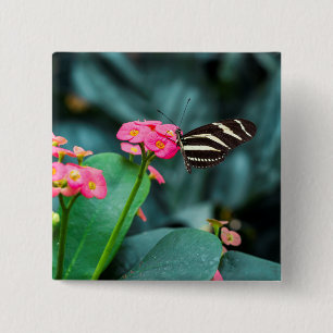 Bóton Quadrado 5.08cm Fotografia de Borboleta em Flor Rosa