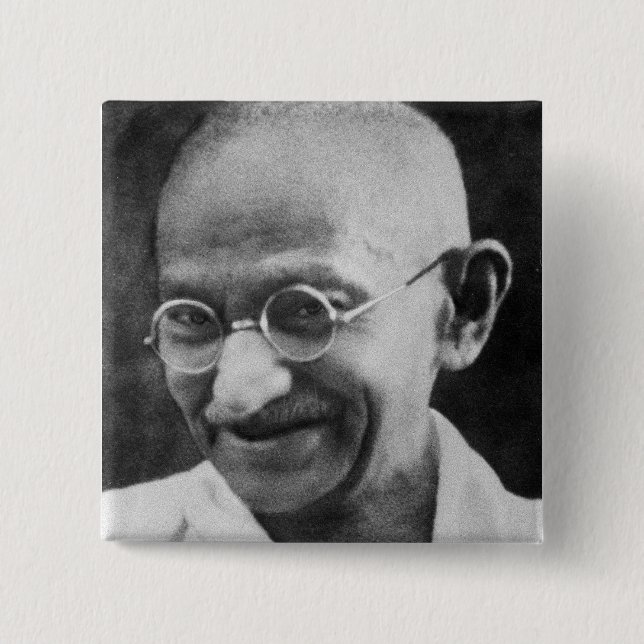 Bóton Quadrado 5.08cm Fotografia do retrato de Mahatma Gandhi (Frente)