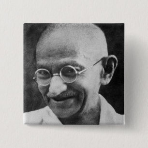 Bóton Quadrado 5.08cm Fotografia do retrato de Mahatma Gandhi