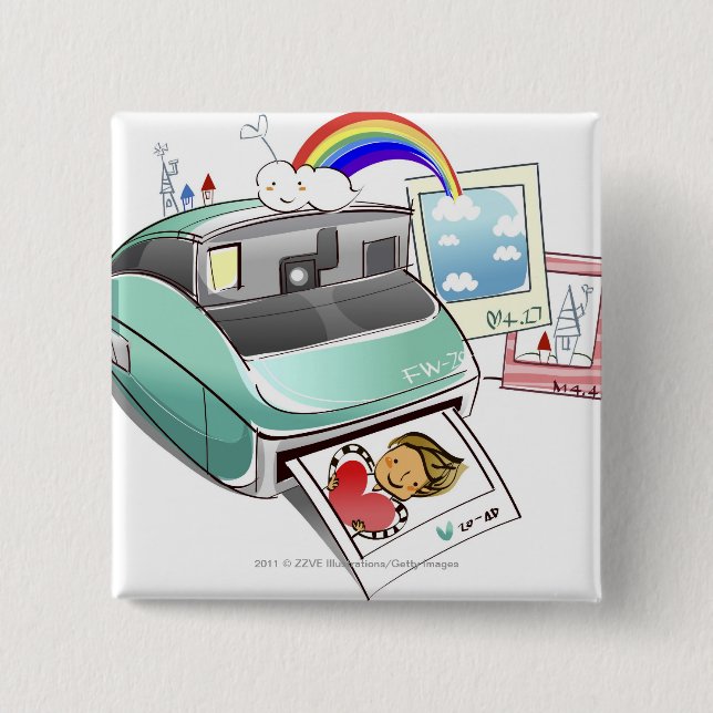 Bóton Quadrado 5.08cm Fotografia que sai de uma câmera imediata (Frente)