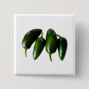Bóton Quadrado 5.08cm Fotografia verde de quatro pimentas do Jalapeno