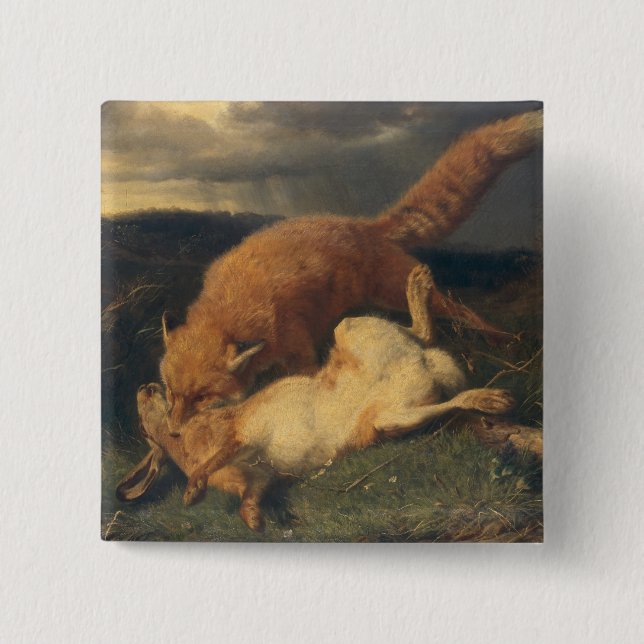 Bóton Quadrado 5.08cm Fox e lebre, 1866 (Frente)