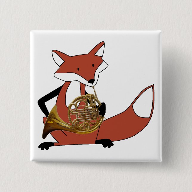 Bóton Quadrado 5.08cm Fox que joga a trompa francesa (Frente)