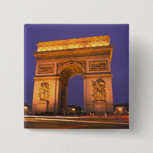 Bóton Quadrado 5.08cm França, Paris, Arco do Triunfo ao anoitecer.