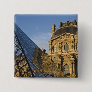 Bóton Quadrado 5.08cm França, Paris, Museu do Louvre e a Pirâmide,