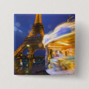Bóton Quadrado 5.08cm França, Paris. Torre Eiffel no crepúsculo nevoeiro