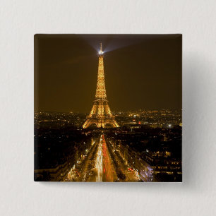 Bóton Quadrado 5.08cm França, Paris. Vista noturna da Torre Eiffel