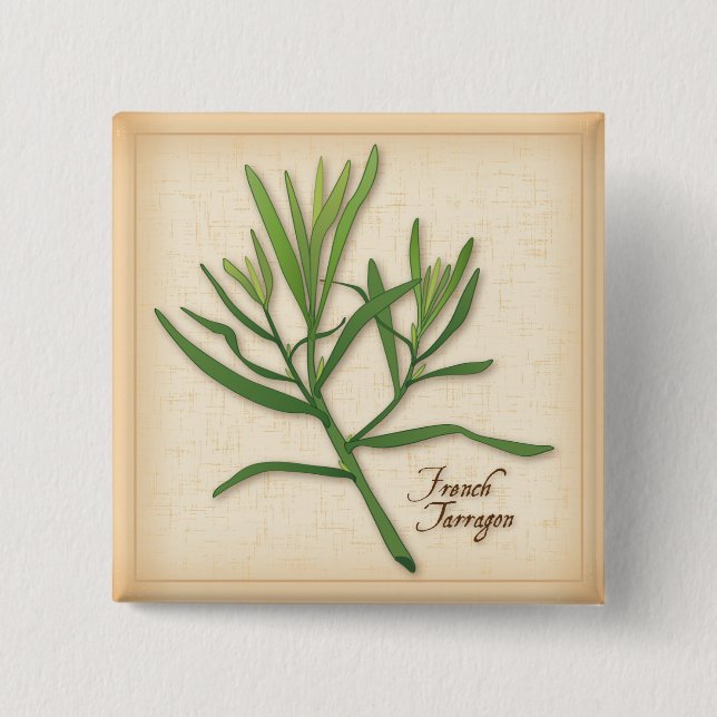 Bóton Quadrado 5.08cm Francês Tarragon Herb (Frente)
