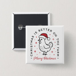 Bóton Quadrado 5.08cm Frango Feliz Natal país fazenda engraçada animal