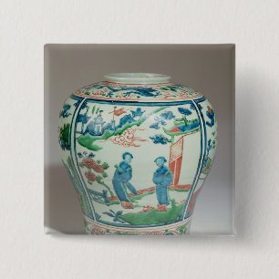 Bóton Quadrado 5.08cm Frasco oviforme policromo de Swatow, fim do sécul