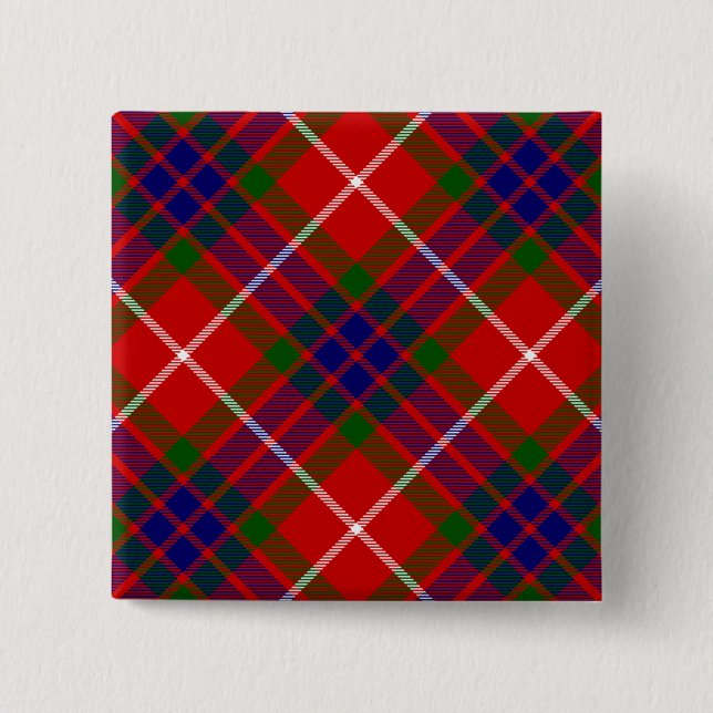 Bóton Quadrado 5.08cm Fraser tartan vermelha, xadrez púrpura azul (Frente)