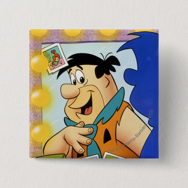 Bóton Quadrado 5.08cm Fred Flintstone Olha Em Espelho (Frente)