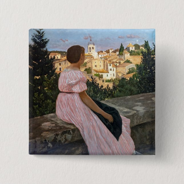 Bóton Quadrado 5.08cm Frederic Bazille - O Vestido Rosa (Frente)