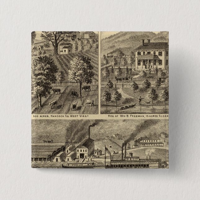 Bóton Quadrado 5.08cm Freeman Brothers Works, Ohio (Frente)