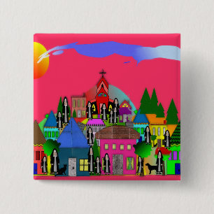 Bóton Quadrado 5.08cm "Freiras presentes lunáticos da arte da vila"