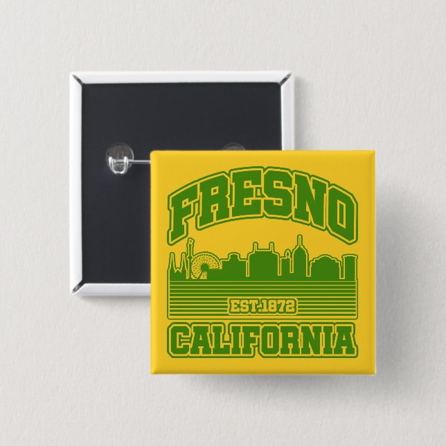 Bóton Quadrado 5.08cm Fresno, Califórnia (Frente & Verso)