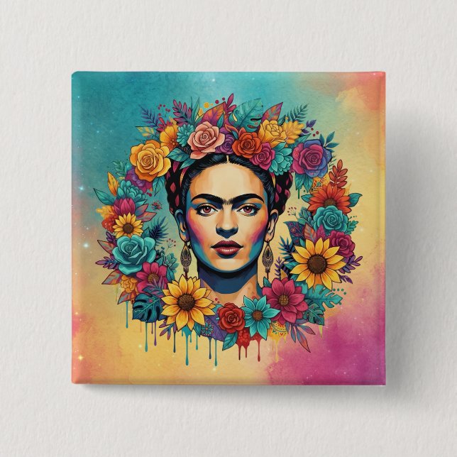 Bóton Quadrado 5.08cm Frida Kahlo (Frente)