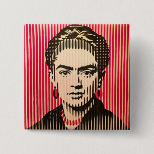 Bóton Quadrado 5.08cm Frida Kahlo no estilo de ilusão ótica BAUHAUS