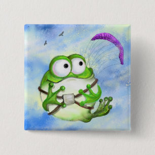 Bóton Quadrado 5.08cm Frog Paraglider Button Cartoon