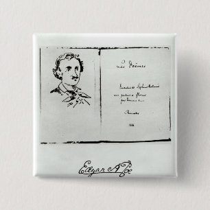 Bóton Quadrado 5.08cm Frontispício de "Les Poemes" por Edgar Allan Poe