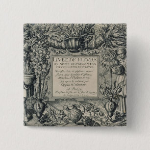 Bóton Quadrado 5.08cm Frontispício do "de DES Fleurs Livre" por Jean Le