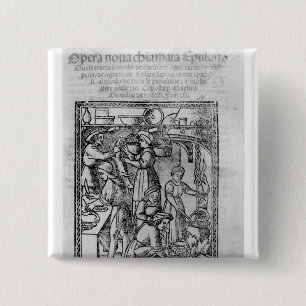Bóton Quadrado 5.08cm Frontispiece a um livro italiano do cozinheiro