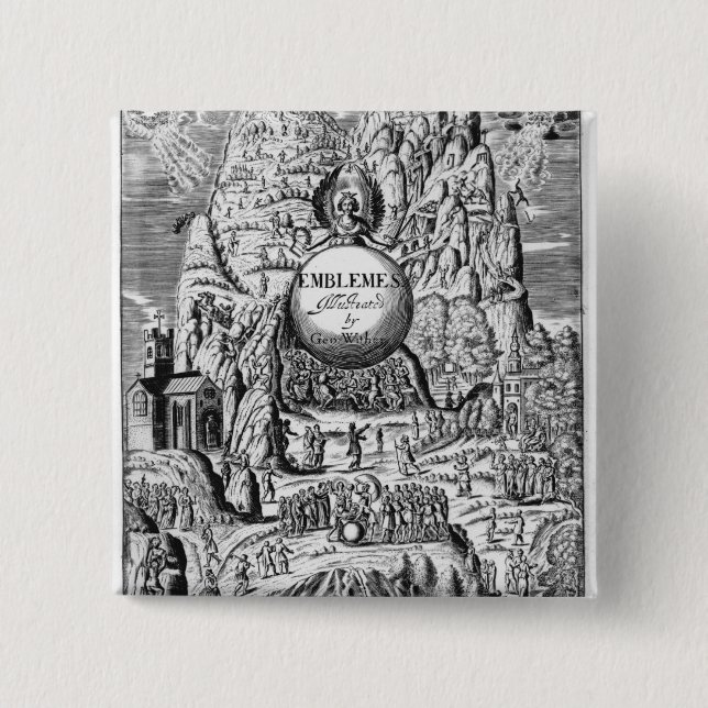 Bóton Quadrado 5.08cm Frontispiece aos "emblemas" de George Wither, 1635 (Frente)