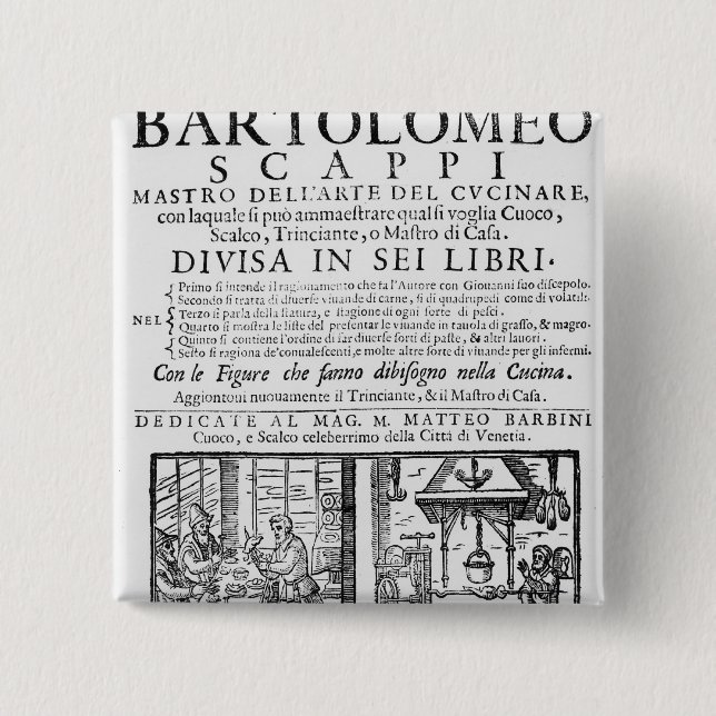 Bóton Quadrado 5.08cm Frontispiece para cozinhar o livro de Bartolomeo (Frente)