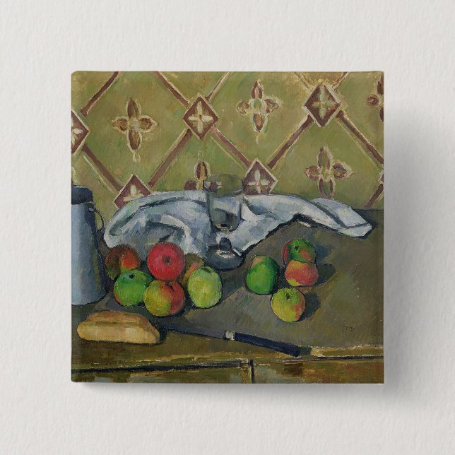 Bóton Quadrado 5.08cm Fruta de Paul Cezanne |, Serviette e jarro de (Frente)