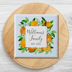 Bóton Quadrado 5.08cm Frutas e Flores Laranja Elegantes Floral de Verão