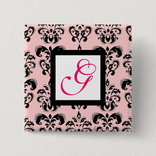 Bóton Quadrado 5.08cm Fúcsia PRETO COR-DE-ROSA do MONOGRAMA do QUADRADO