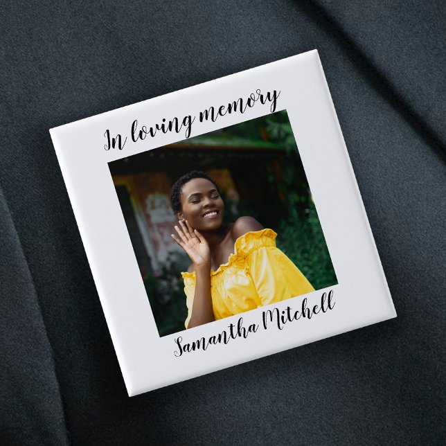 Bóton Quadrado 5.08cm Funeral de Foto Branco na moda (Criador carregado)