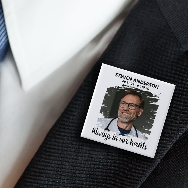 Bóton Quadrado 5.08cm Funeral de Foto Branco na moda (Criador carregado)