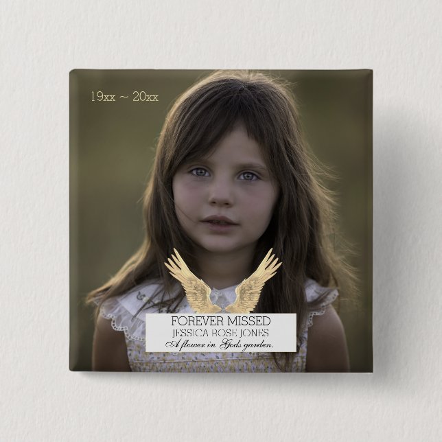 Bóton Quadrado 5.08cm Funeral Forever Desaparece Lembrança Anjo Asas (Frente)