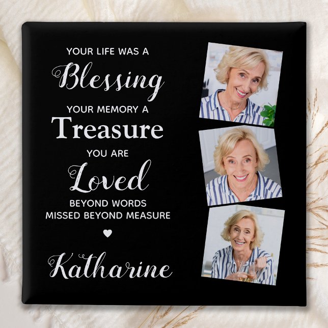 Bóton Quadrado 5.08cm Funeral Memorial Personalizado 3 Fotografia (Criador carregado)