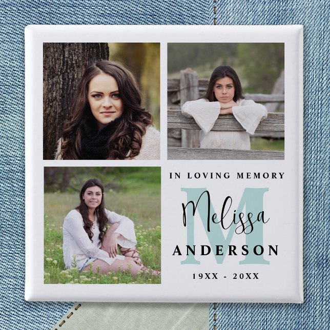 Bóton Quadrado 5.08cm Funeral No Monograma De Memória Adorável (Criador carregado)