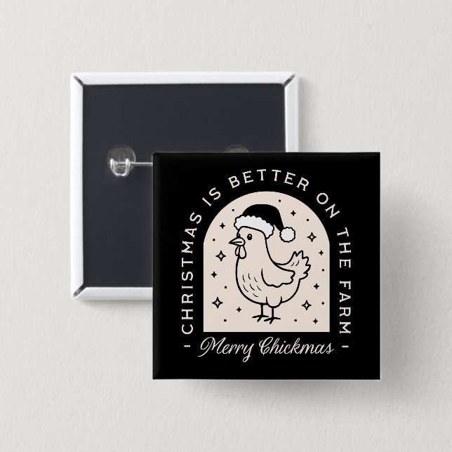 Bóton Quadrado 5.08cm Funny chicken Christmas farm puns whimsical black (Frente & Verso)