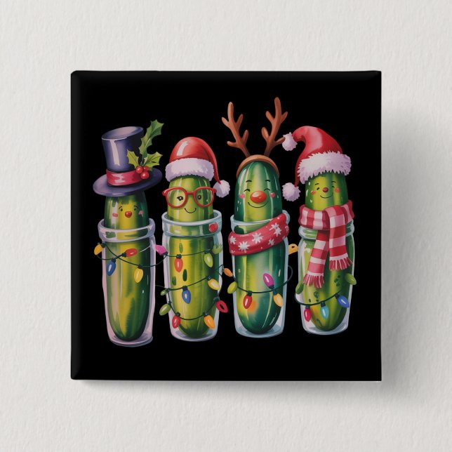 Bóton Quadrado 5.08cm Funny Christmas Pickle Pickles Holiday Cucumber  (Frente)