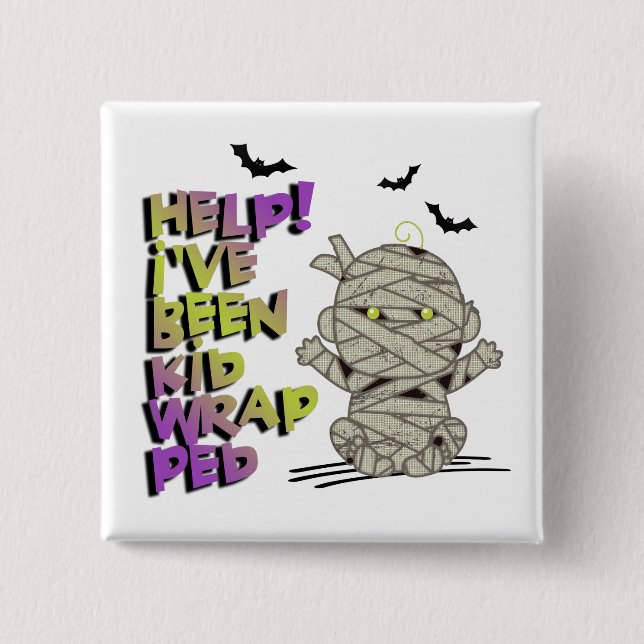 Bóton Quadrado 5.08cm Funny Kidwrapped Mummy Baby Green ID683 (Frente)