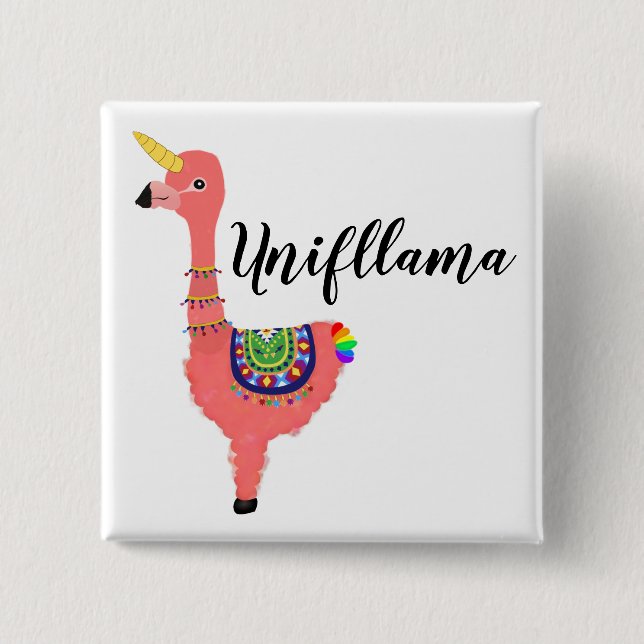Bóton Quadrado 5.08cm Funny Pink Magia Unicorn Flamingo Llama Animal (Frente)